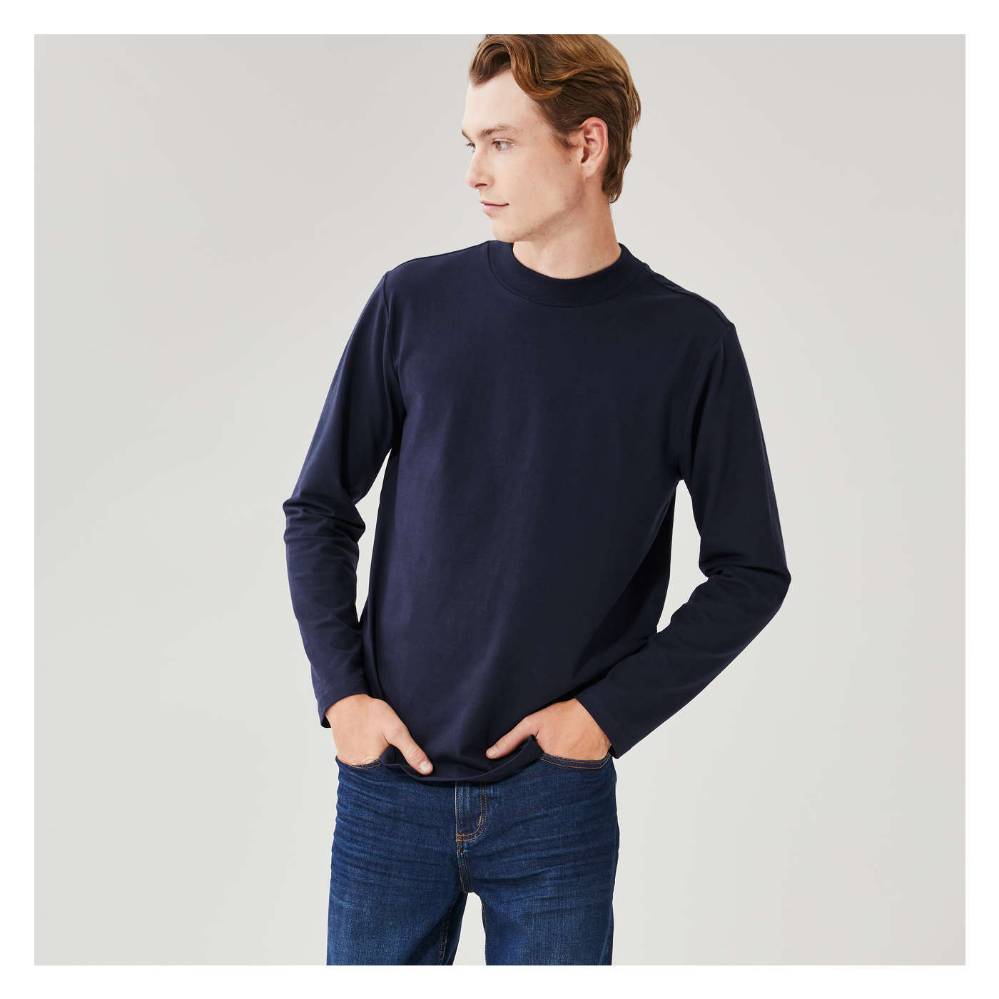 Men s Mock Neck Pullover in Dark Navy from Joe Fresh